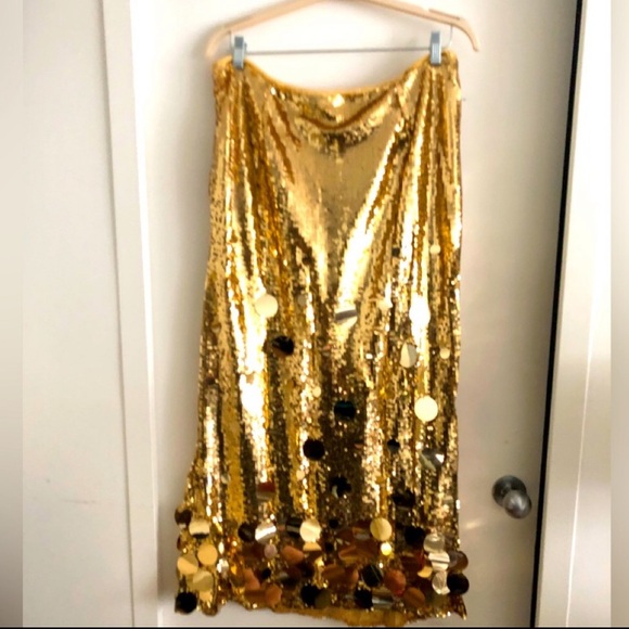🎉Plus Size Elegant Gold Or Silver Long Sequin Formal Midi Skirt - Picture 5 of 16